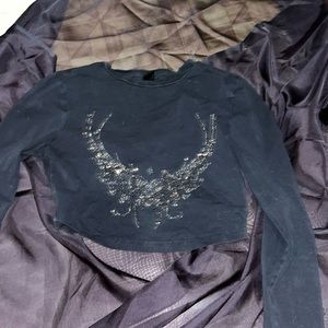 Long sleeve crop top with bedazzles
